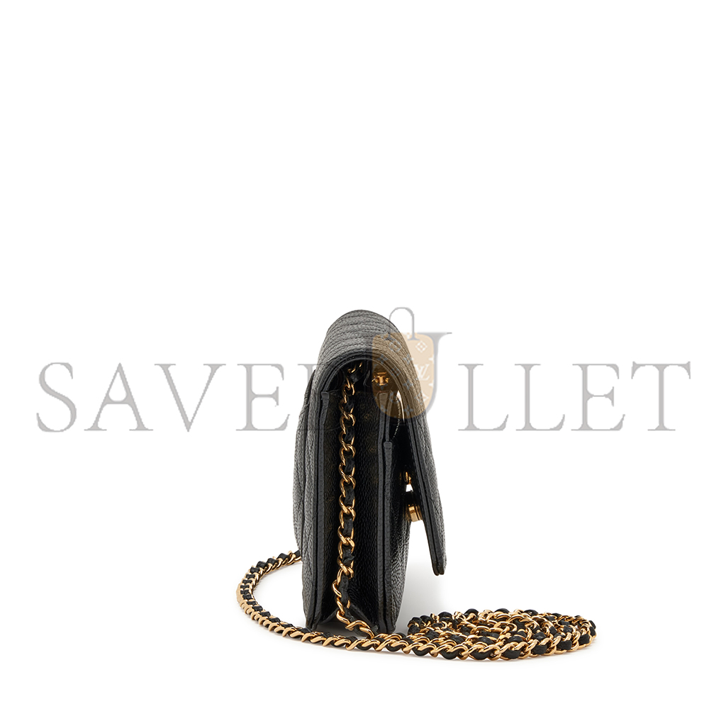 CHANEL QUILTED CAVIAR WALLET ON CHAIN WOC BLACK GOLD HARDWARE A33814 (19.2*12.3*3cm)